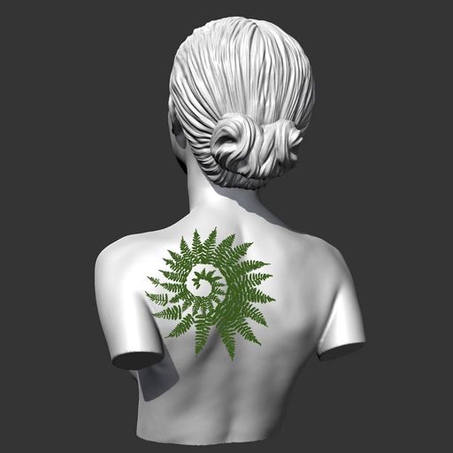 Эскиз на 3D модели: спираль из папоротника на спине