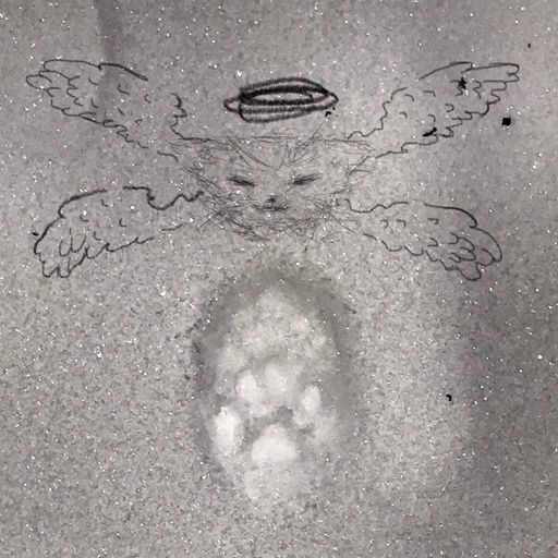 Эскиз: кот-ангел с нимбом, крыльями и отпечатком лапки